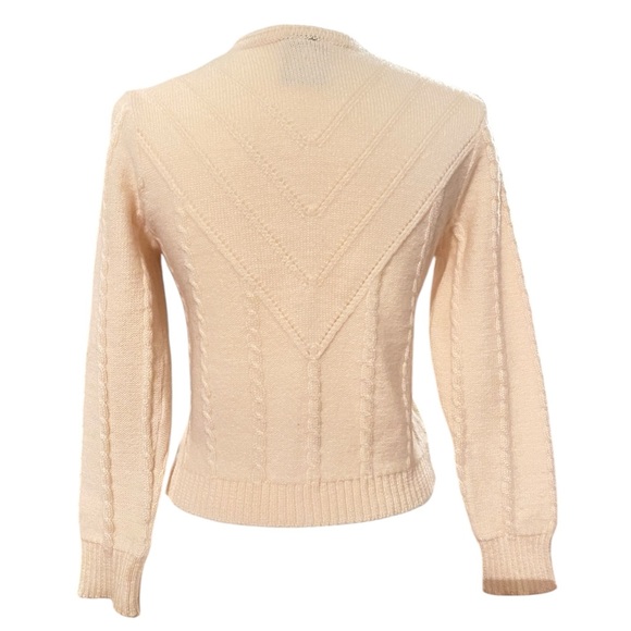 Achalm Strick German Virgin Wool Y2K Cardigan Cream Cable Knit Size Small - Picture 2 of 12